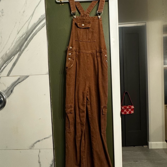 Pants - Women's Brown Denim Overalls